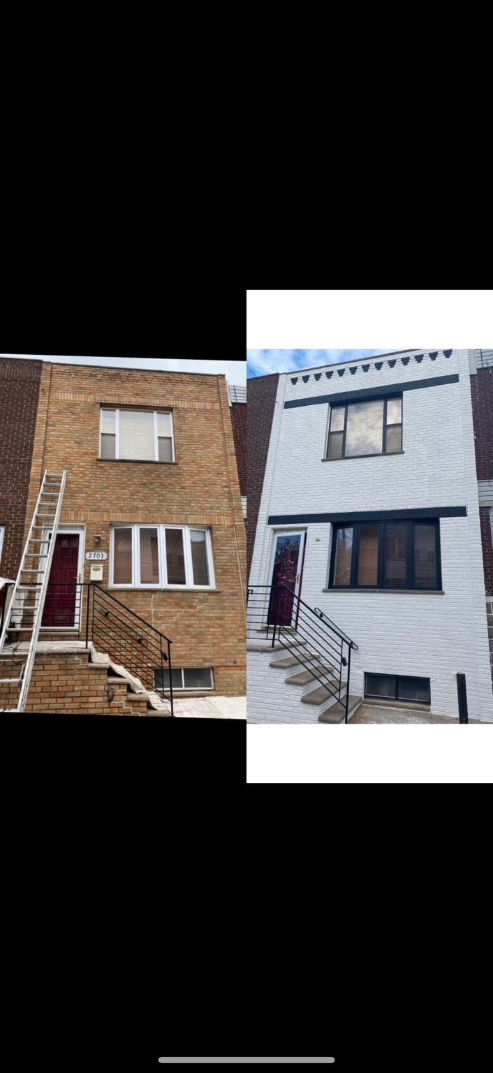 Before and after painted brick exterior