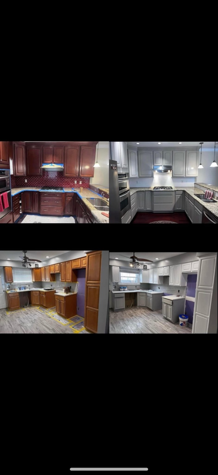 Before and after kitchen cabinet refinishing